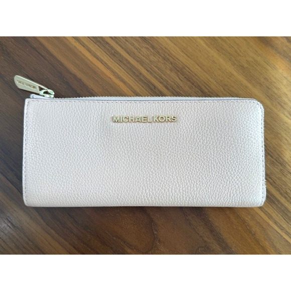 Michael Kors Jet Set Travel Continental Leather Wallet Blush Pink Zip Around MK - Picture 2 of 16